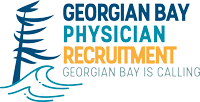 Georgian Bay Physicians Recruitment - Georgian Bay Calling with blue tree and water design to the left